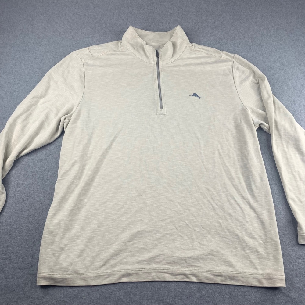 Tommy Bahama Quarter Zip Pullover Mens XXL Oatmeal Heather Slub Knit Long Sleeve